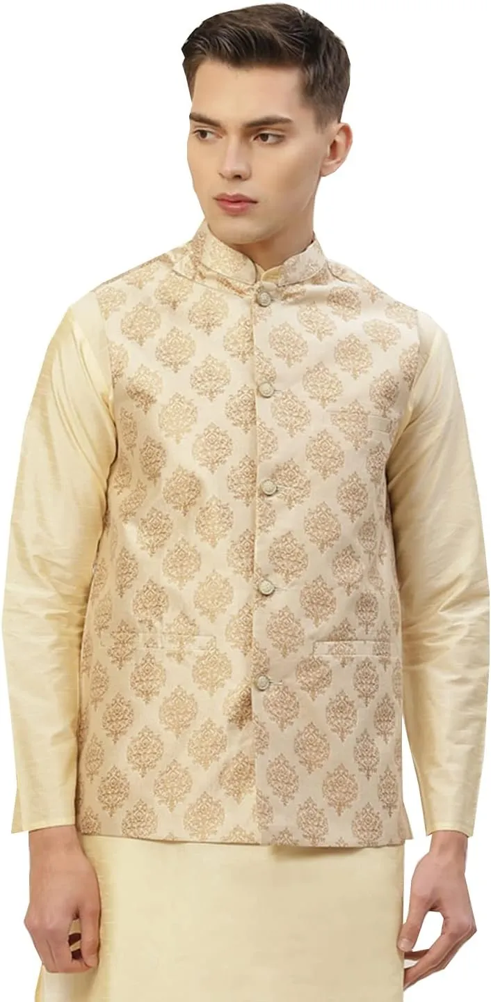 Maple Clothing Men's Nehru Jacket Indian Waistcoat Brocade Traditional Wedding Guest Modi Vest Bandhgala