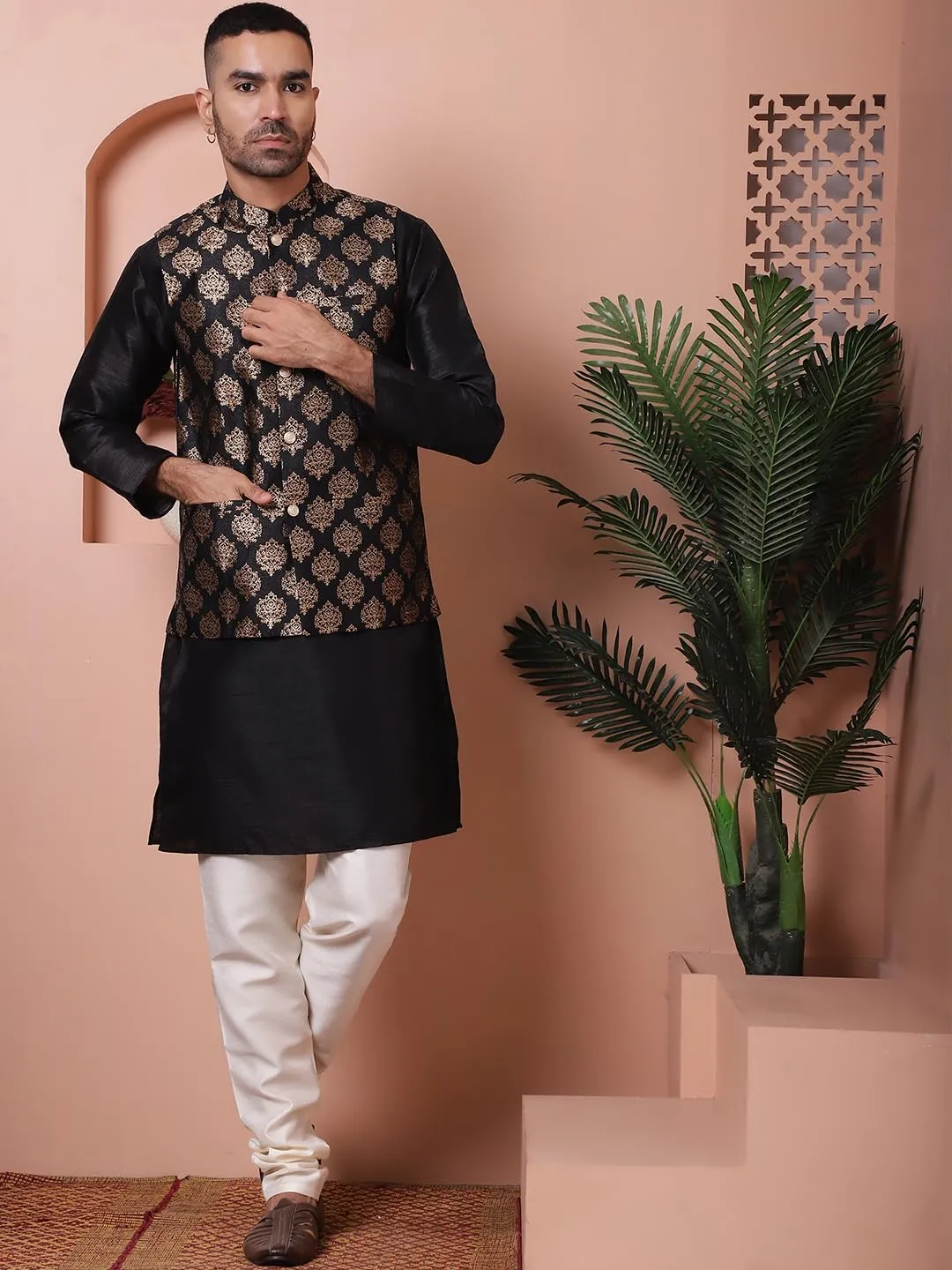 Maple Clothing Men's Nehru Jacket Indian Waistcoat Brocade Traditional Wedding Guest Modi Vest Bandhgala