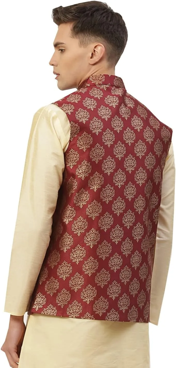 Maple Clothing Men's Nehru Jacket Indian Waistcoat Brocade Traditional Wedding Guest Modi Vest Bandhgala