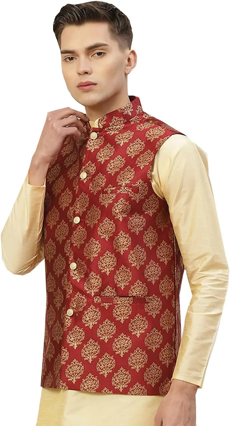 Maple Clothing Men's Nehru Jacket Indian Waistcoat Brocade Traditional Wedding Guest Modi Vest Bandhgala