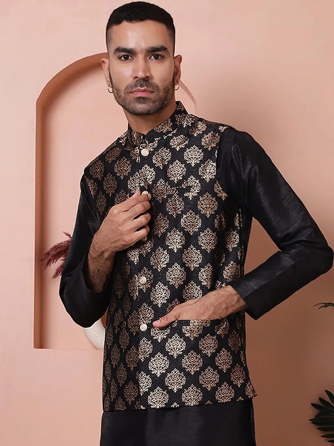 Maple Clothing Men's Nehru Jacket Indian Waistcoat Brocade Traditional Wedding Guest Modi Vest Bandhgala