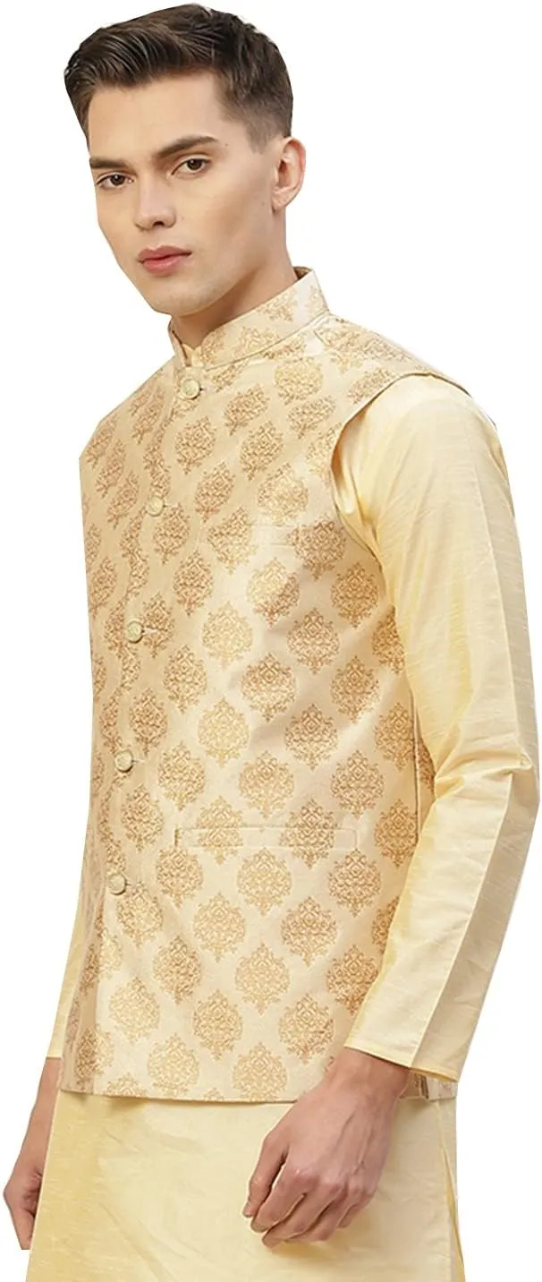 Maple Clothing Men's Nehru Jacket Indian Waistcoat Brocade Traditional Wedding Guest Modi Vest Bandhgala