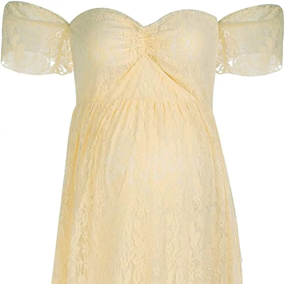 Maternity Off Shoulder Ruffle Sleeve Lace Women's Gown Maxi Photography Dress