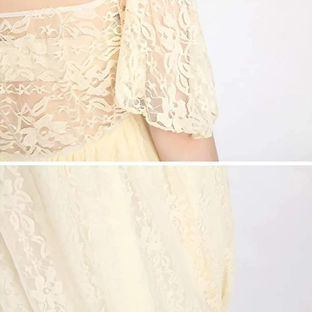 Maternity Off Shoulder Ruffle Sleeve Lace Women's Gown Maxi Photography Dress