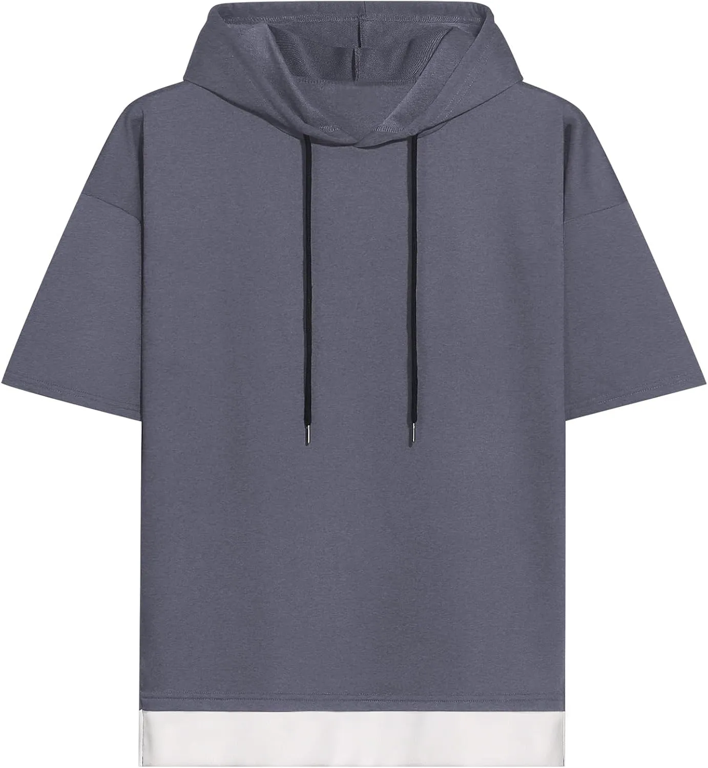 Mens Short Sleeve Hoodie Soft Cotton Color Block Moisture Wicking Patchwork Unisex Hip Hop T-Shirt Hoodie