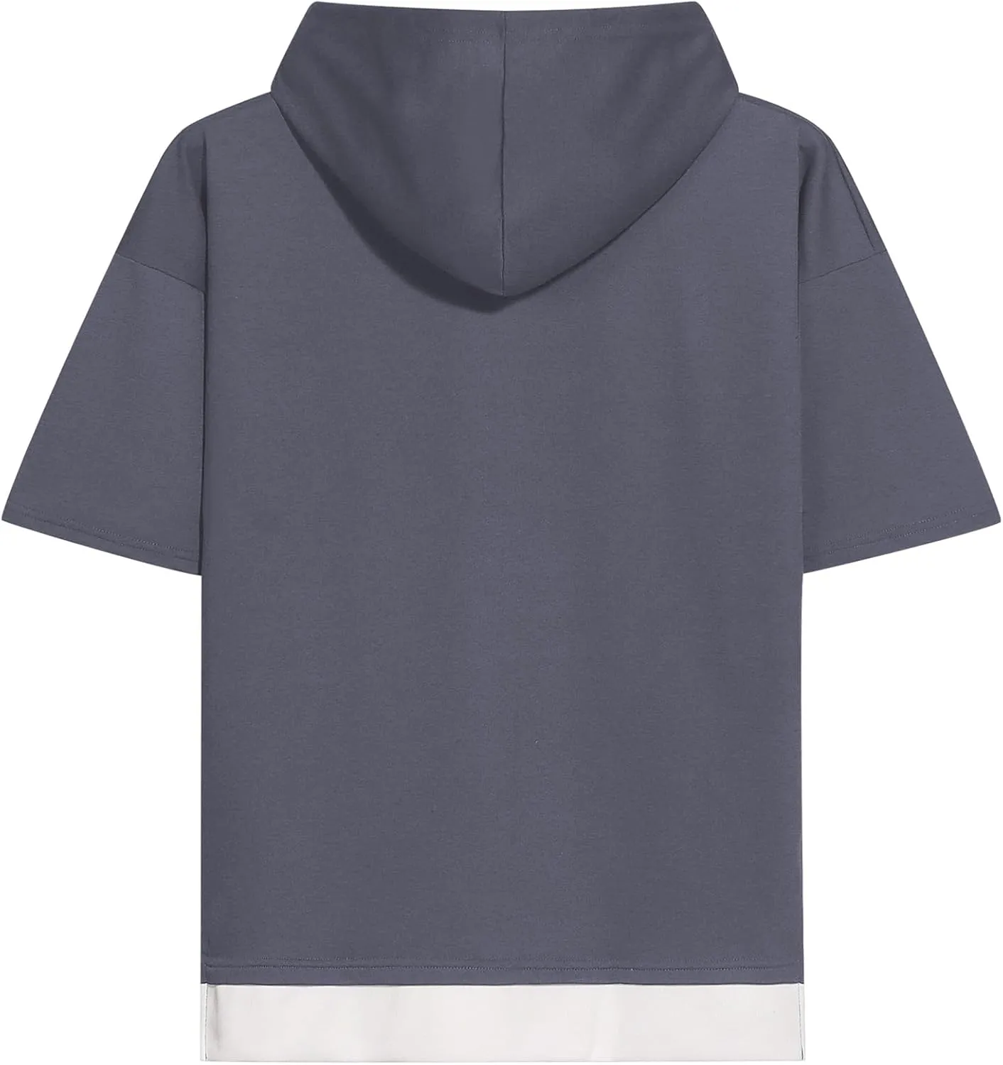 Mens Short Sleeve Hoodie Soft Cotton Color Block Moisture Wicking Patchwork Unisex Hip Hop T-Shirt Hoodie