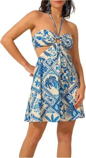 Milumia Women's Tropical Cut Out Halter Dress Tie Back Flare A Line Short Dresses