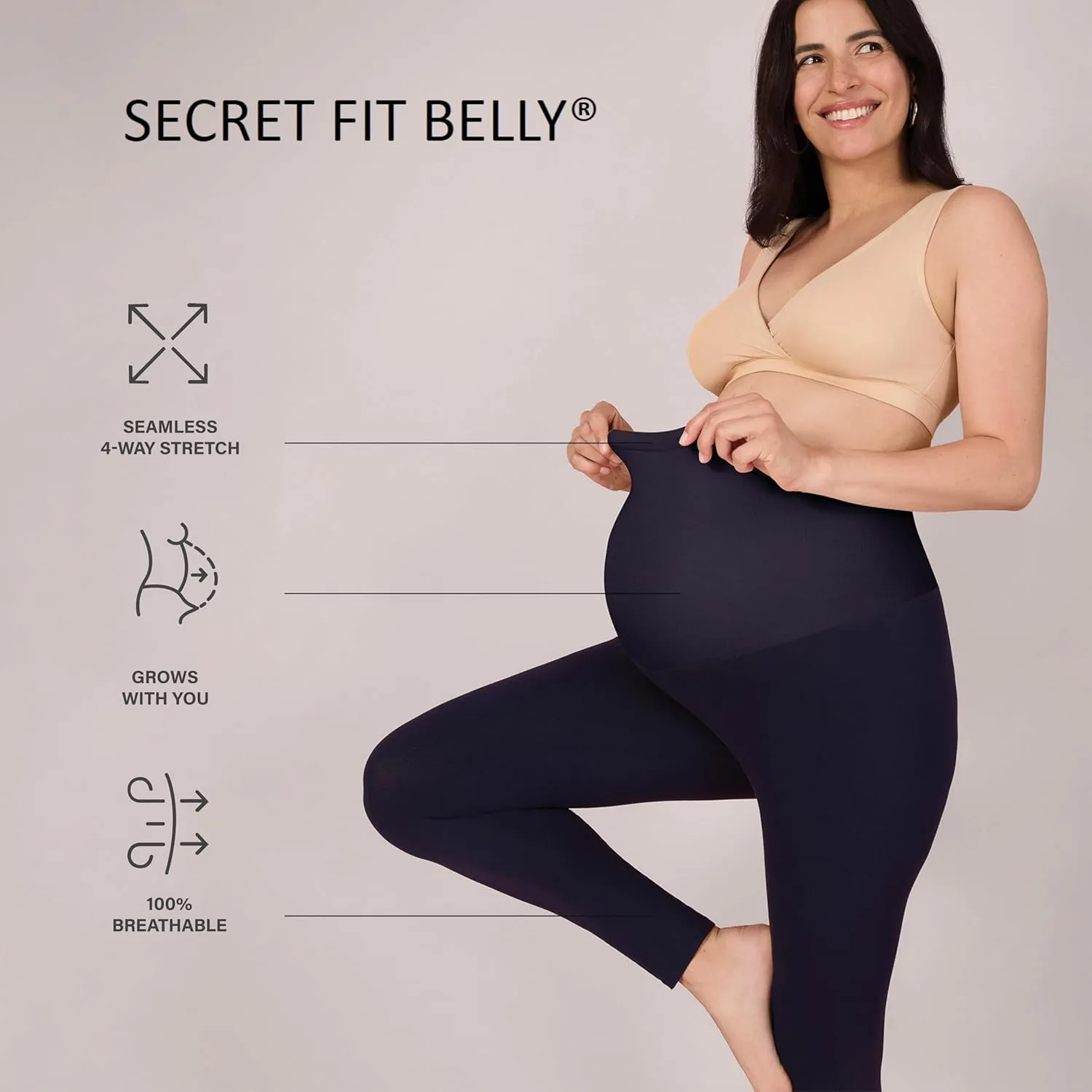 Motherhood Maternity Women's Essential Stretch Full Length Secret Fit Over The Belly Pregnancy Legging