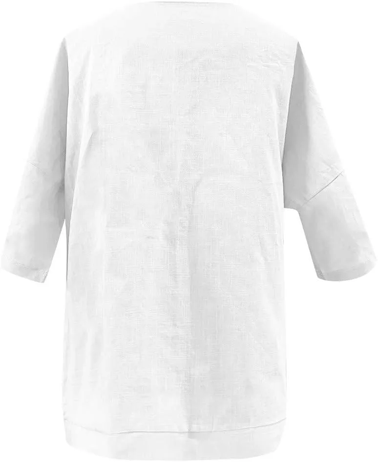 Neck Casual Loose Summer Shirt Sleeve Round Solid Women Blouse Top Short Women's Blouse Medium Pack
