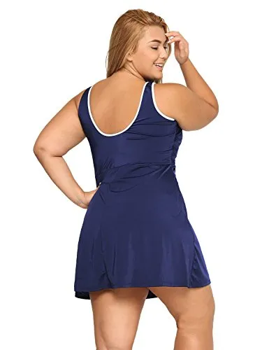 One Piece Zip Front Skirted Bathing Swimsuit