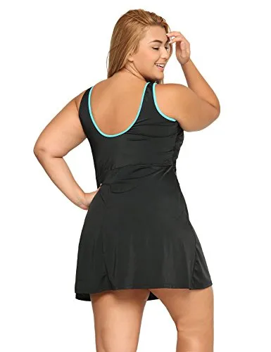 One Piece Zip Front Skirted Bathing Swimsuit