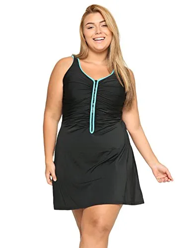 One Piece Zip Front Skirted Bathing Swimsuit