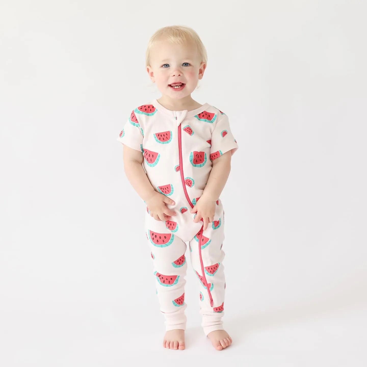 PARADE Organic Signature Print '2-Way' Zip Romper Short Sleeve