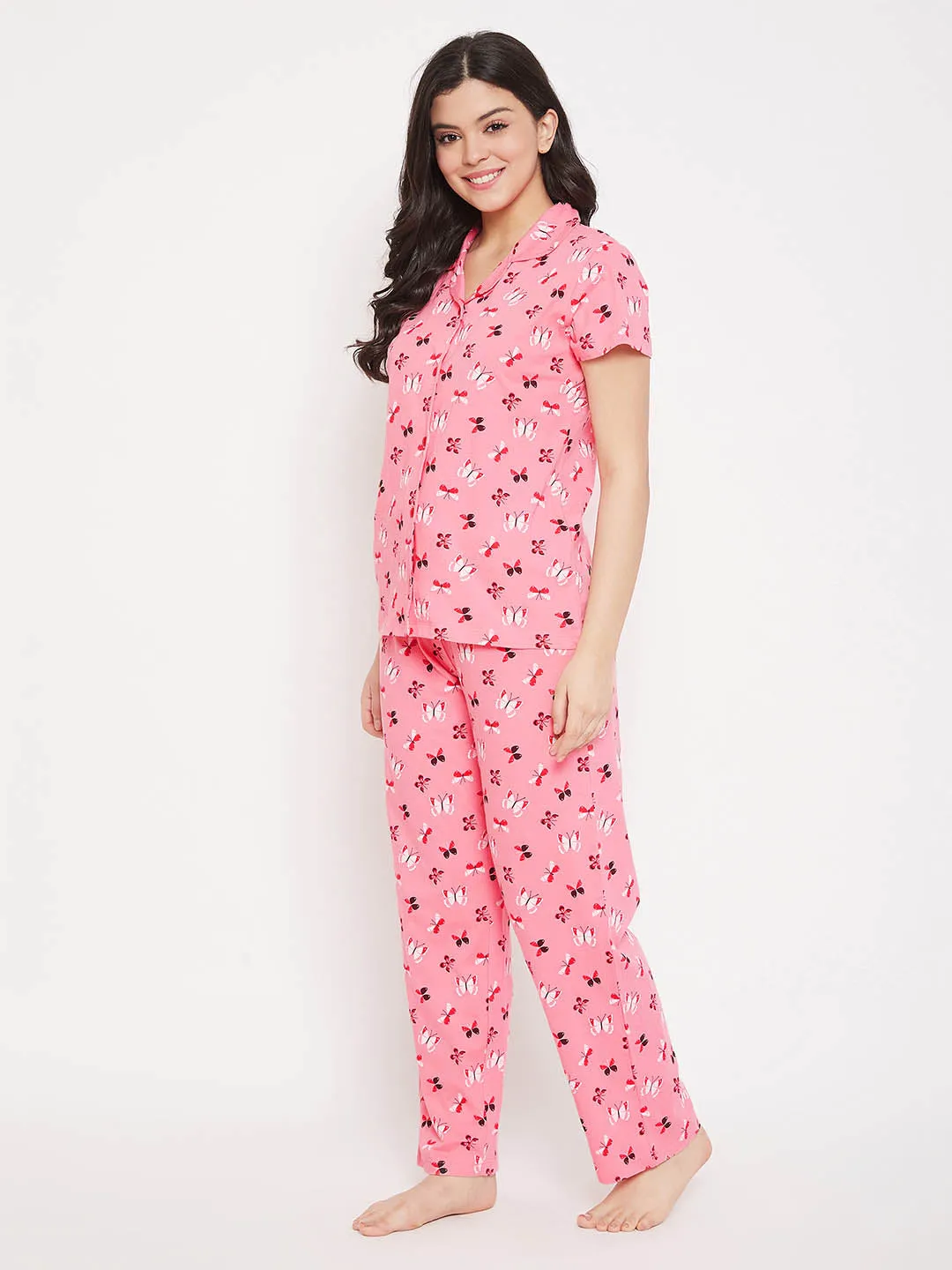 Peach Pink Butterfly Shirt & Pyjamas