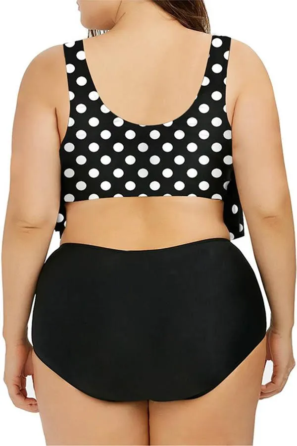 Plus Size Plain Ruffle High Waisted Bikini Set