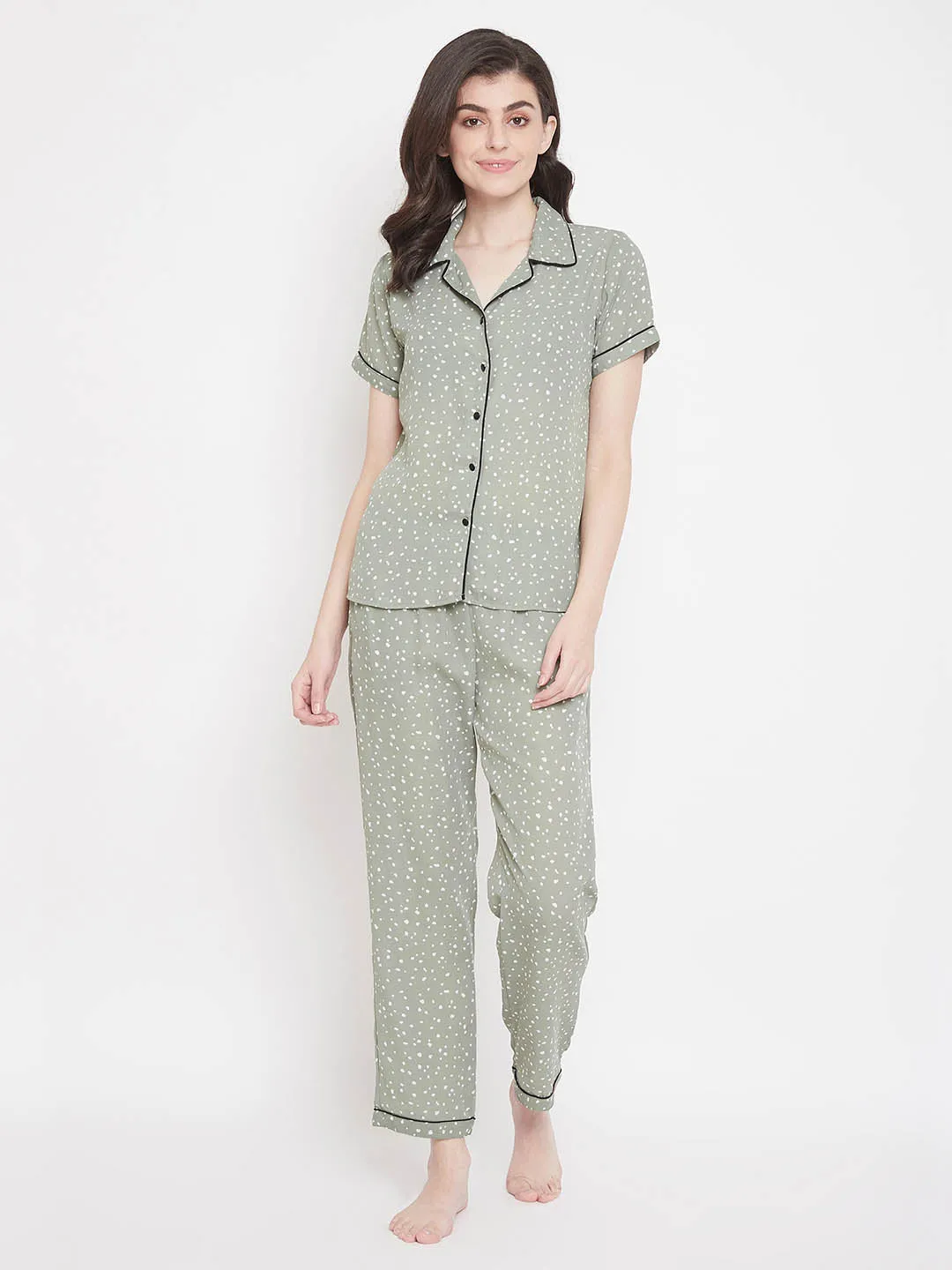 Print Me Pretty Shirt & Pyjama In Sage Green