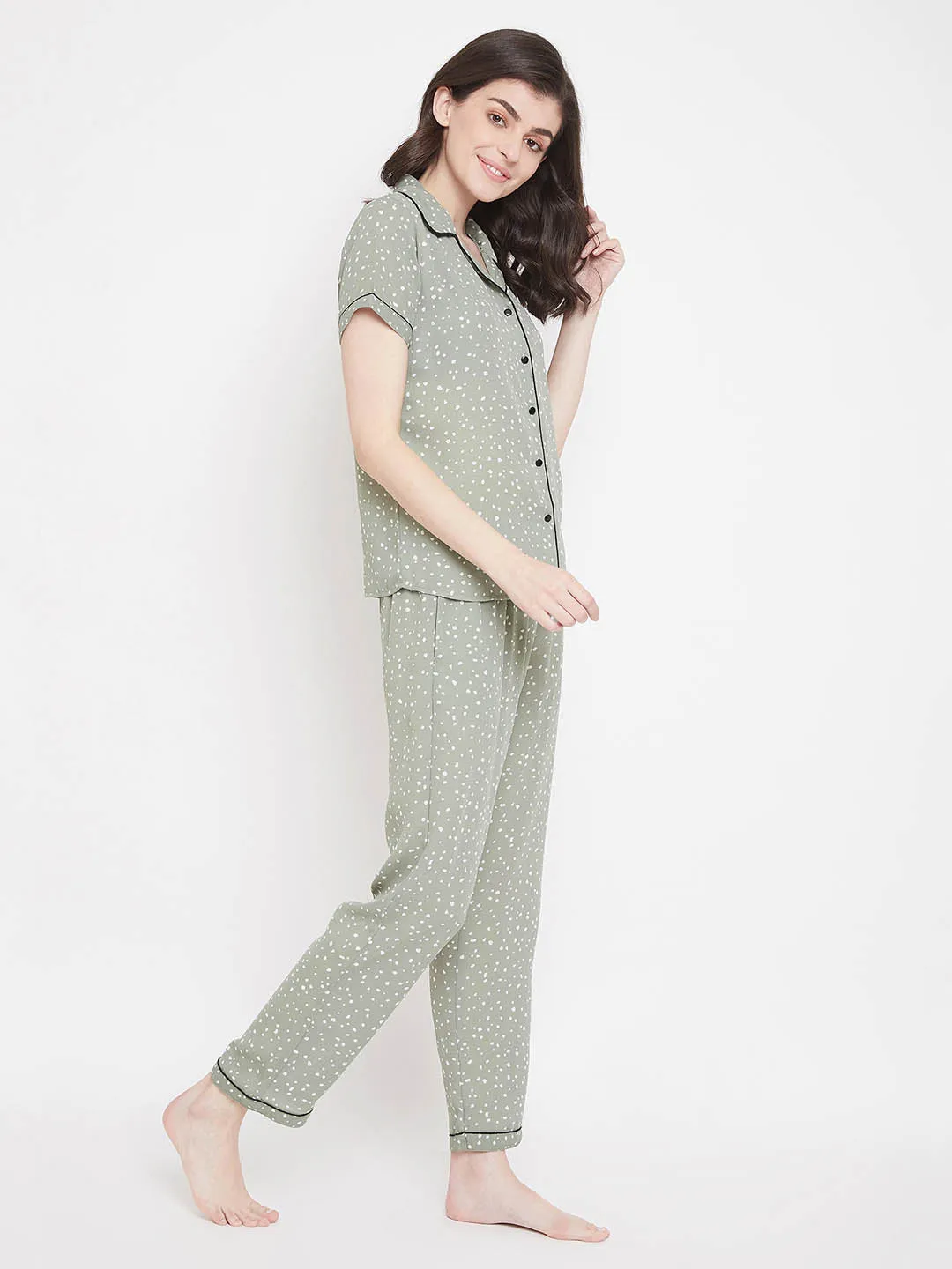 Print Me Pretty Shirt & Pyjama In Sage Green