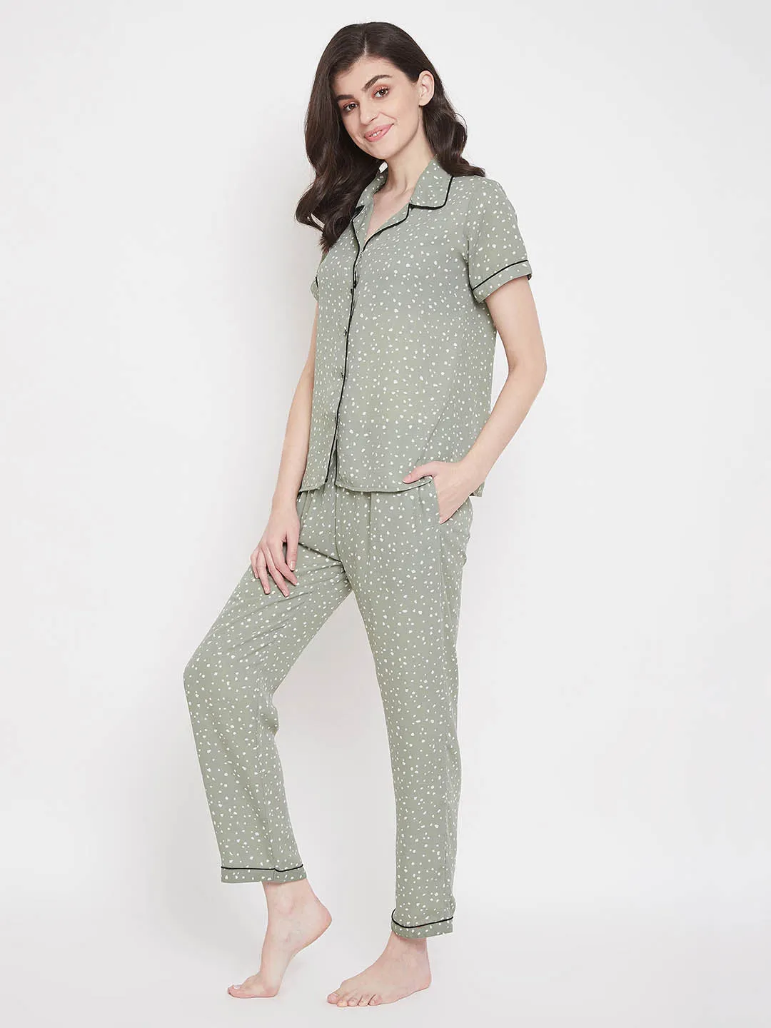 Print Me Pretty Shirt & Pyjama In Sage Green