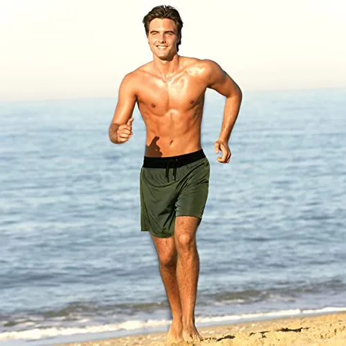 Quick Dry 5 inch Inseam Beach Shorts with Compression Liner and Zipper Pocket
