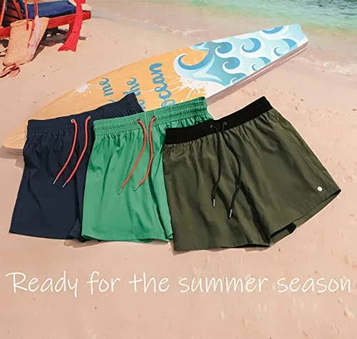 Quick Dry 5 inch Inseam Beach Shorts with Compression Liner and Zipper Pocket