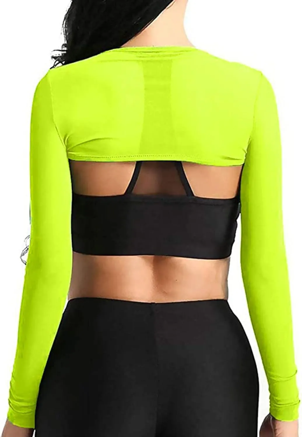 Rave Tops for Women Sheer Mesh Long Sleeve Crop Top See Through Cover Ups with Buckle