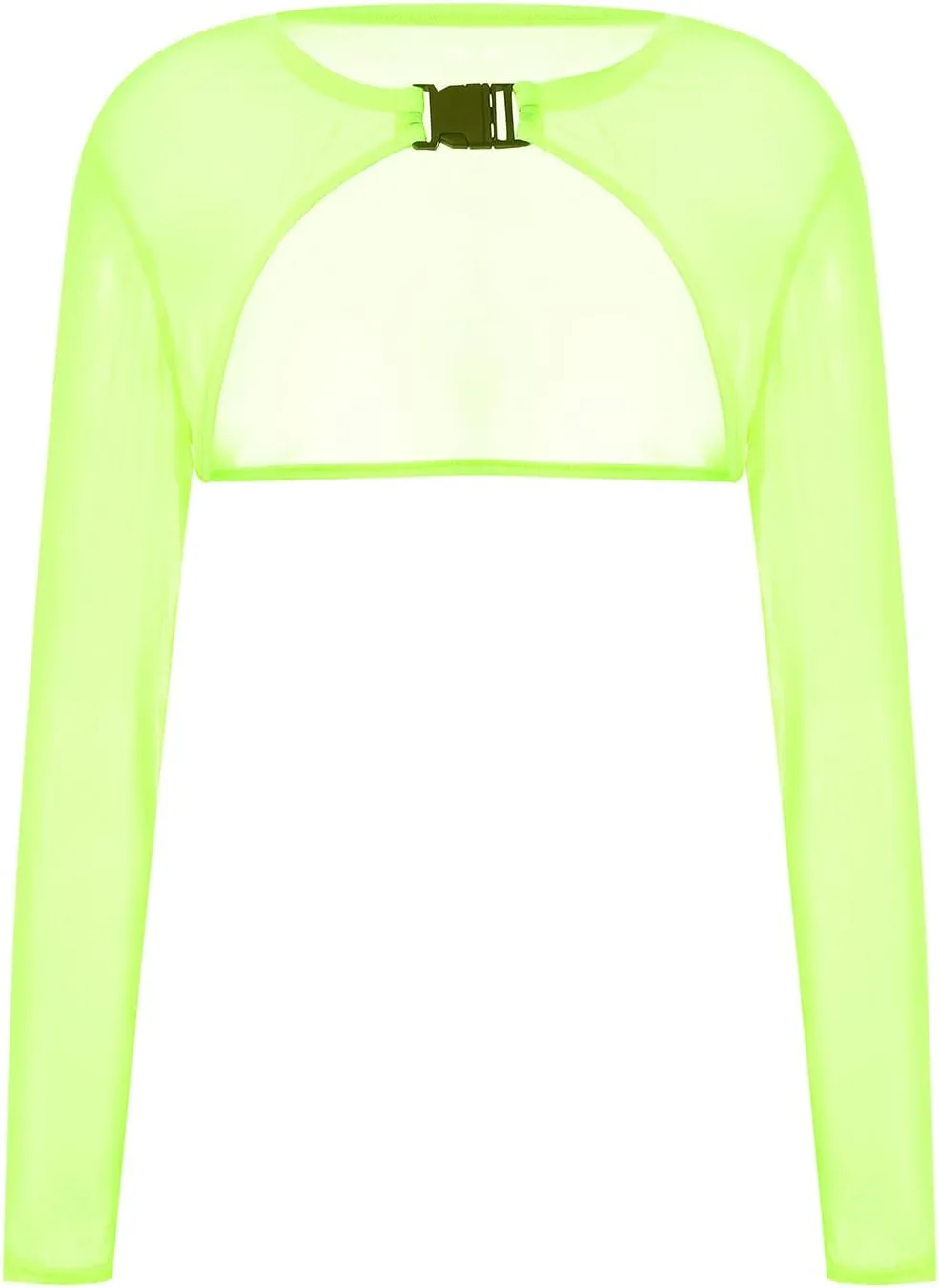 Rave Tops for Women Sheer Mesh Long Sleeve Crop Top See Through Cover Ups with Buckle