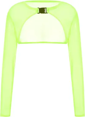 Rave Tops for Women Sheer Mesh Long Sleeve Crop Top See Through Cover Ups with Buckle