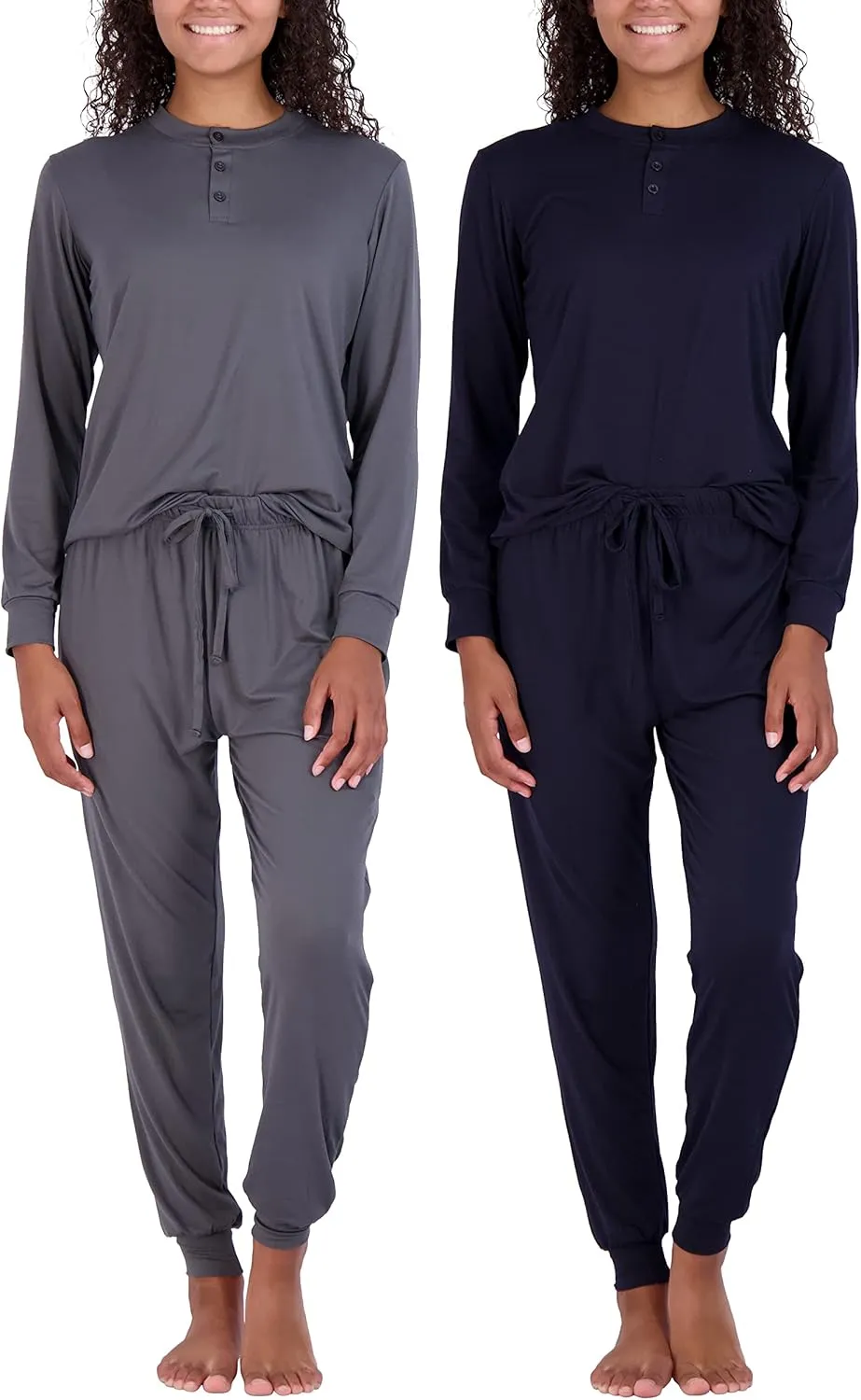Real Essentials 2 Pack: Women's Soft Long Sleeve Sleep Set - Comfortable Lounge Pull Over Hoodie and Henley Jogger