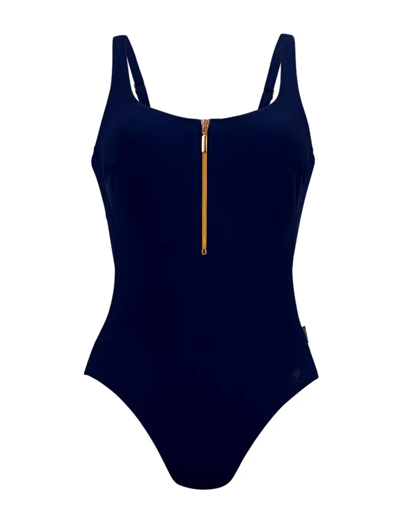 Rose Faia Dark Blue Elouise Front Zip Soft Cups Swimsuit