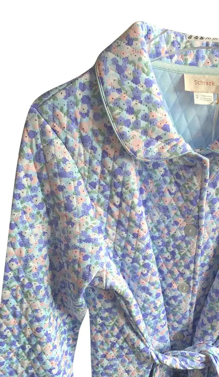 Schrank 100% Poly Cotton Quilted Robe with Long Sleeve Robe in Blue Floral SK403