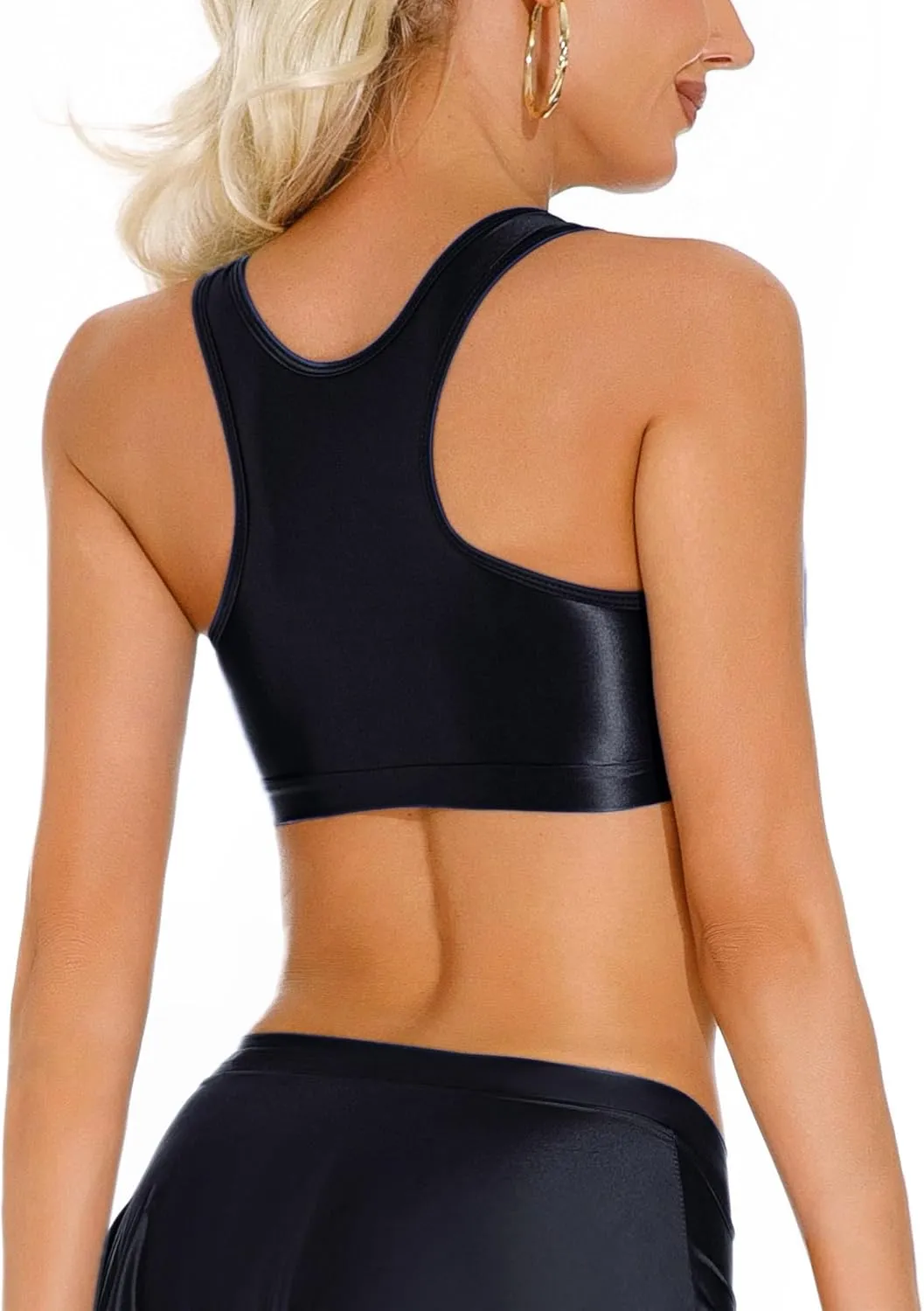 SEAUR Women's Shiny Oil Glossy Bra Seamless Smooth Racerback Crop Tank Top Sexy Shimmery Bra for Party Club Workout