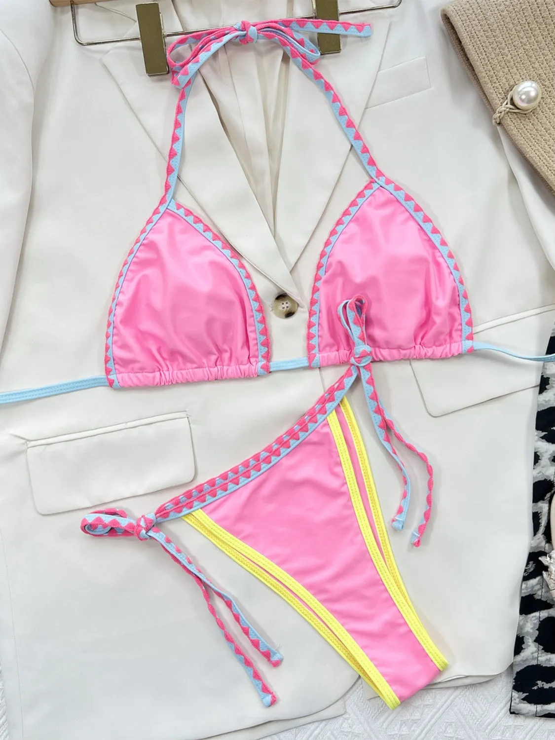 Shoreline Boutique Contrast Trim Halter Neck Bikini Set