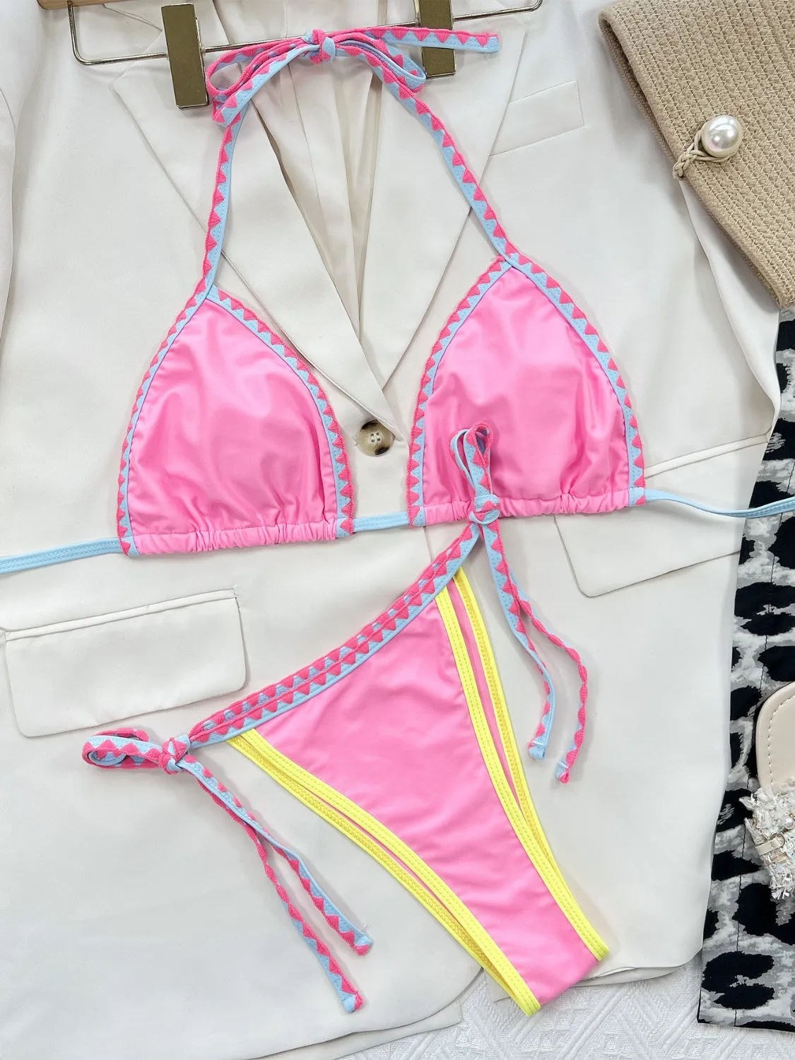 Shoreline Boutique Contrast Trim Halter Neck Bikini Set