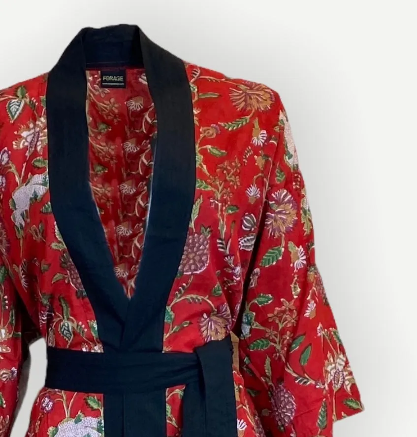 Short Botanical Kimono - Red