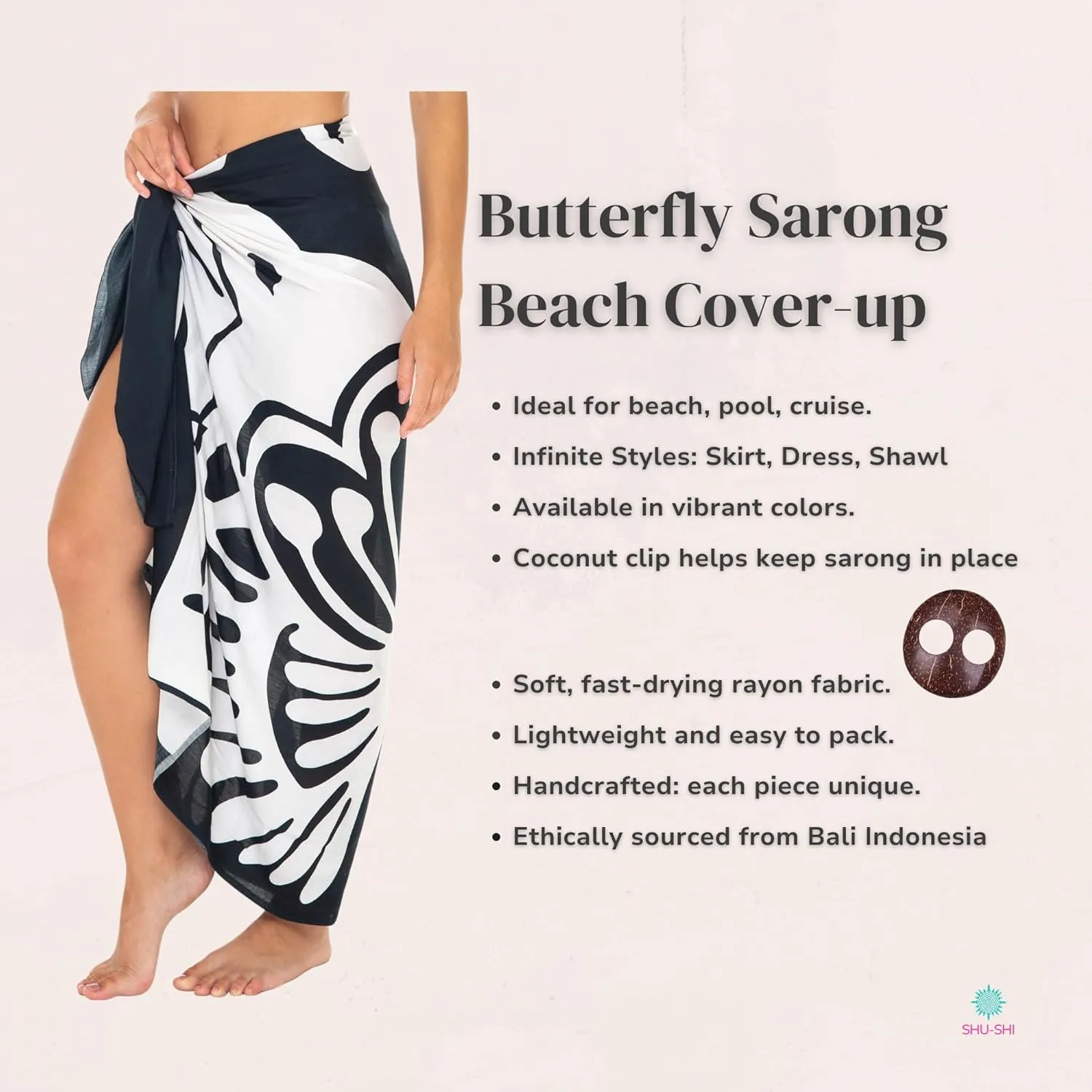 SHU-SHI Sarong Coverups for Women Beach Skirt Butterfly Wrap Swimsuit Long Pareo Cover Up