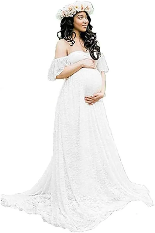 Sicily Women's Lace Off-Shoulder Long Maternity Dress Plus Photography