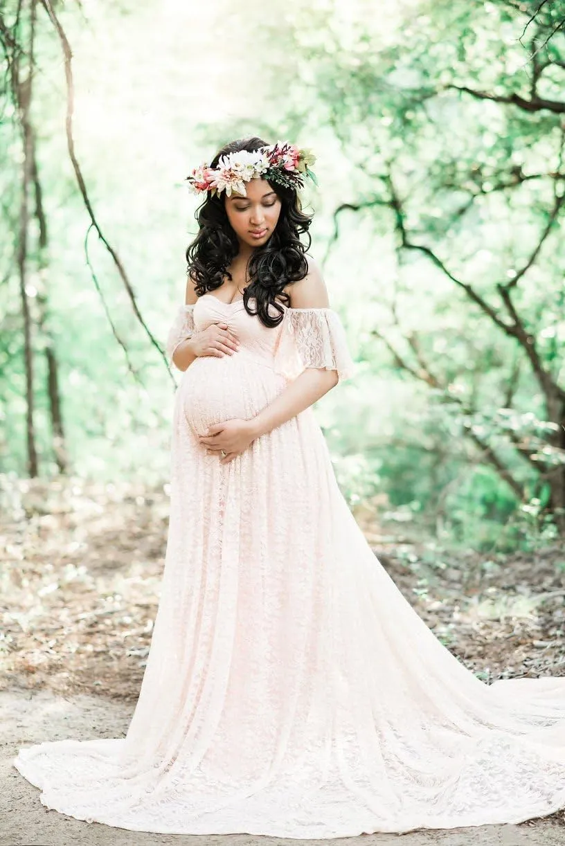 Sicily Women's Lace Off-Shoulder Long Maternity Dress Plus Photography