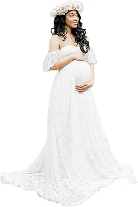Sicily Women's Lace Off-Shoulder Long Maternity Dress Plus Photography