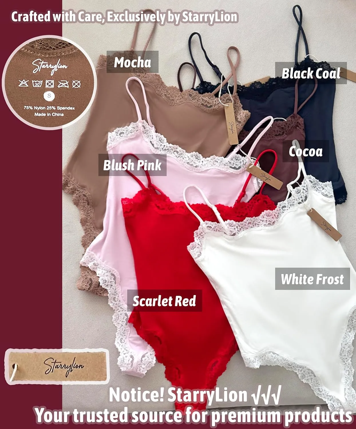 Starrylion Lace Body Suit Square Neck Tops for Women Sleeveless Spaghetti Strap Tank Top Bodysuits for Women Sexy Jumpsuit