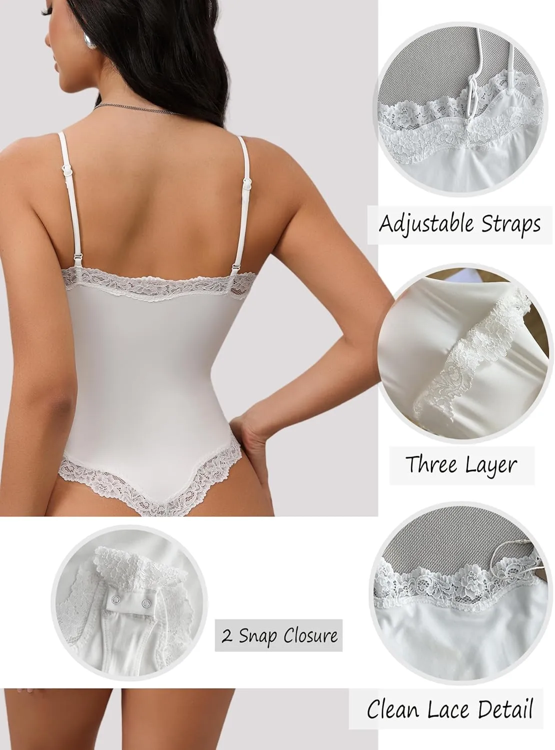 Starrylion Lace Body Suit Square Neck Tops for Women Sleeveless Spaghetti Strap Tank Top Bodysuits for Women Sexy Jumpsuit