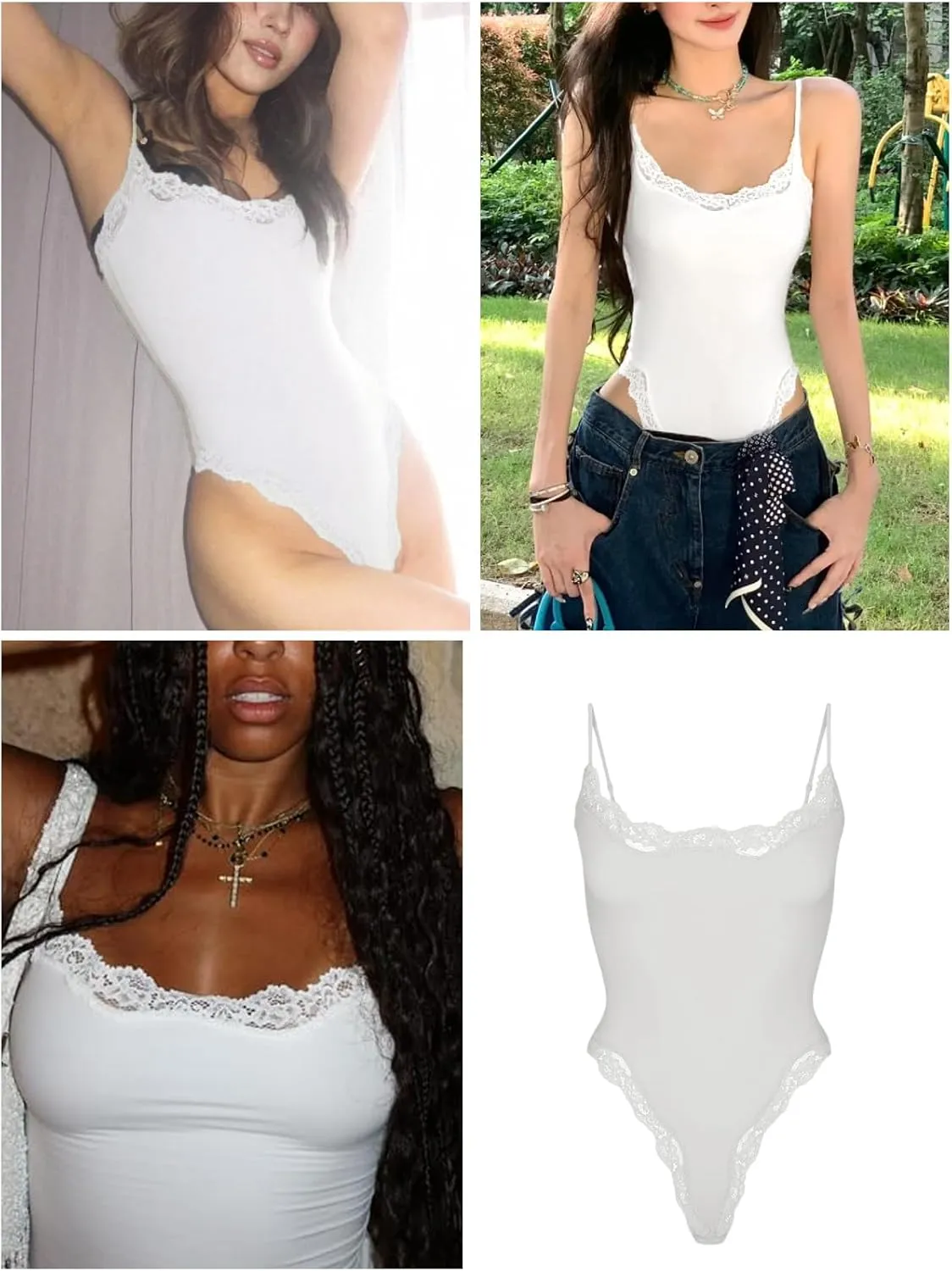 Starrylion Lace Body Suit Square Neck Tops for Women Sleeveless Spaghetti Strap Tank Top Bodysuits for Women Sexy Jumpsuit