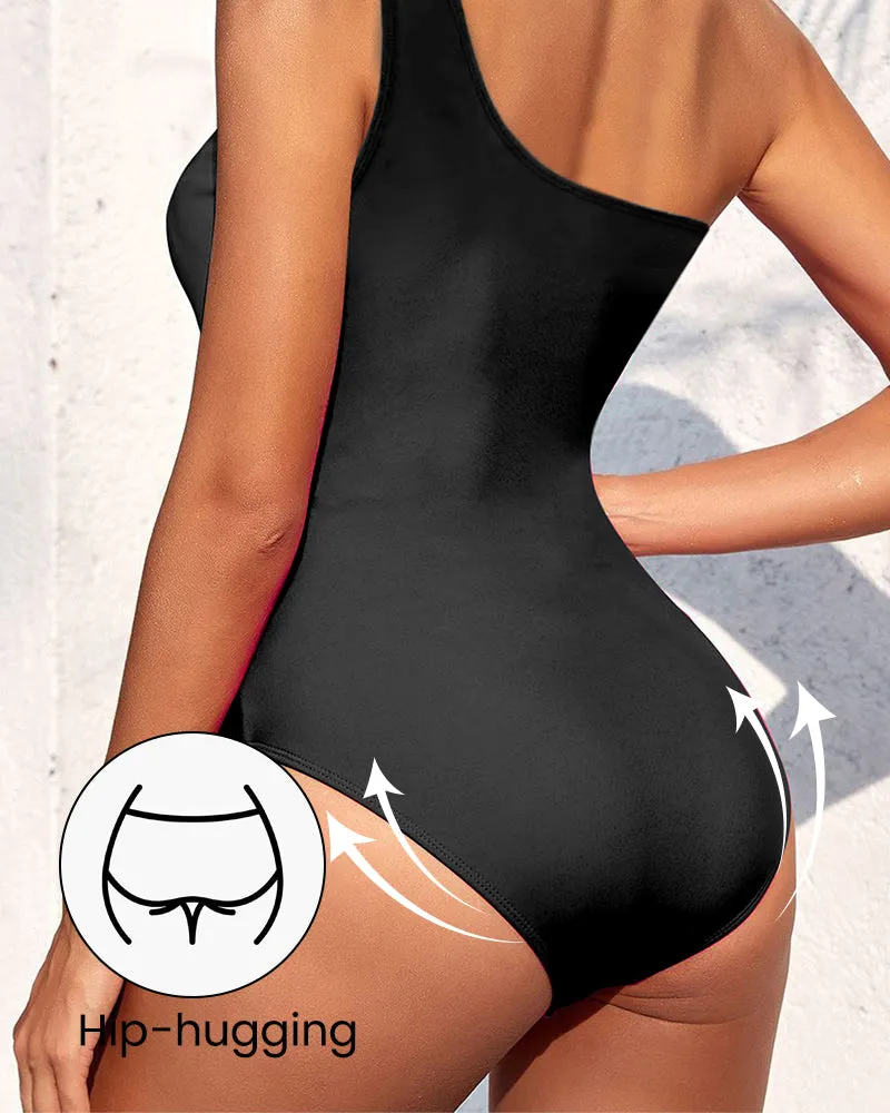 Stylish One-Shoulder Fitted Cut-Out Swimsuit