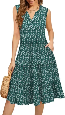 Summer Dresses for Women 2025 Elegant Classy Sleeveless Boho Midi Sun Dress Spring Break Travel Beach Vacation Clothes