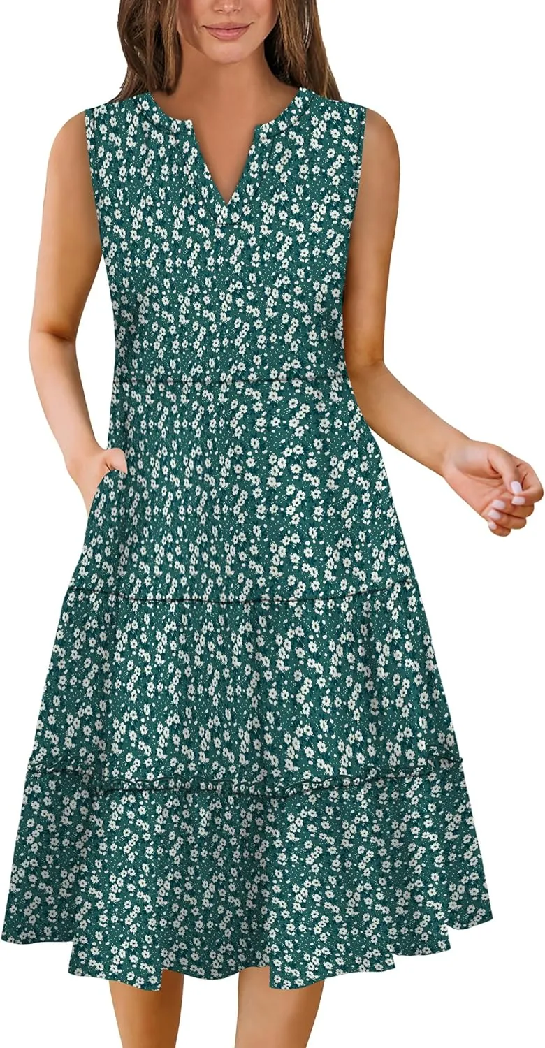 Summer Dresses for Women 2025 Elegant Classy Sleeveless Boho Midi Sun Dress Spring Break Travel Beach Vacation Clothes