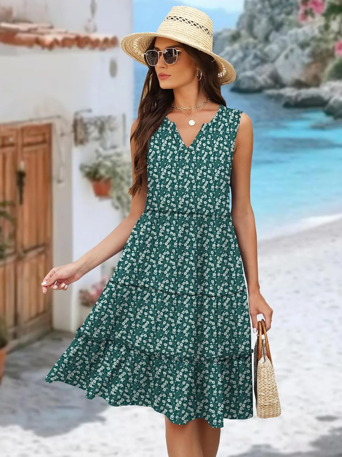 Summer Dresses for Women 2025 Elegant Classy Sleeveless Boho Midi Sun Dress Spring Break Travel Beach Vacation Clothes