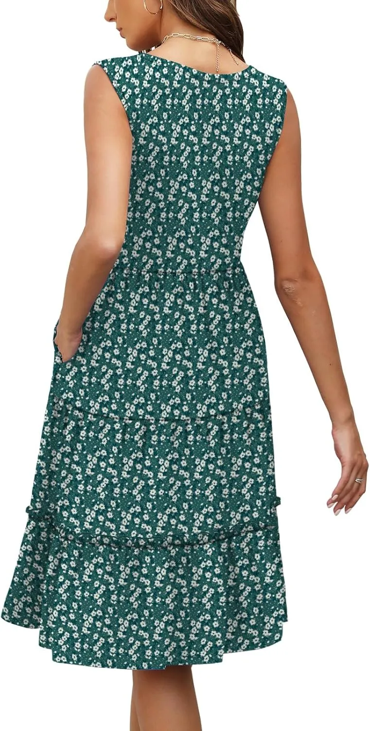 Summer Dresses for Women 2025 Elegant Classy Sleeveless Boho Midi Sun Dress Spring Break Travel Beach Vacation Clothes