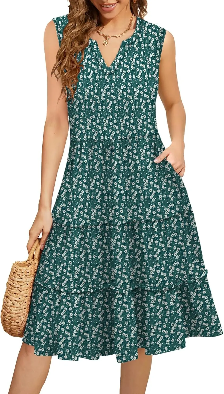 Summer Dresses for Women 2025 Elegant Classy Sleeveless Boho Midi Sun Dress Spring Break Travel Beach Vacation Clothes