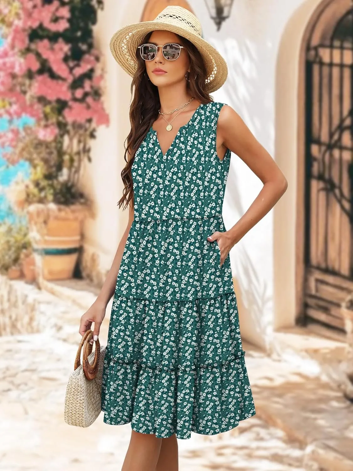 Summer Dresses for Women 2025 Elegant Classy Sleeveless Boho Midi Sun Dress Spring Break Travel Beach Vacation Clothes