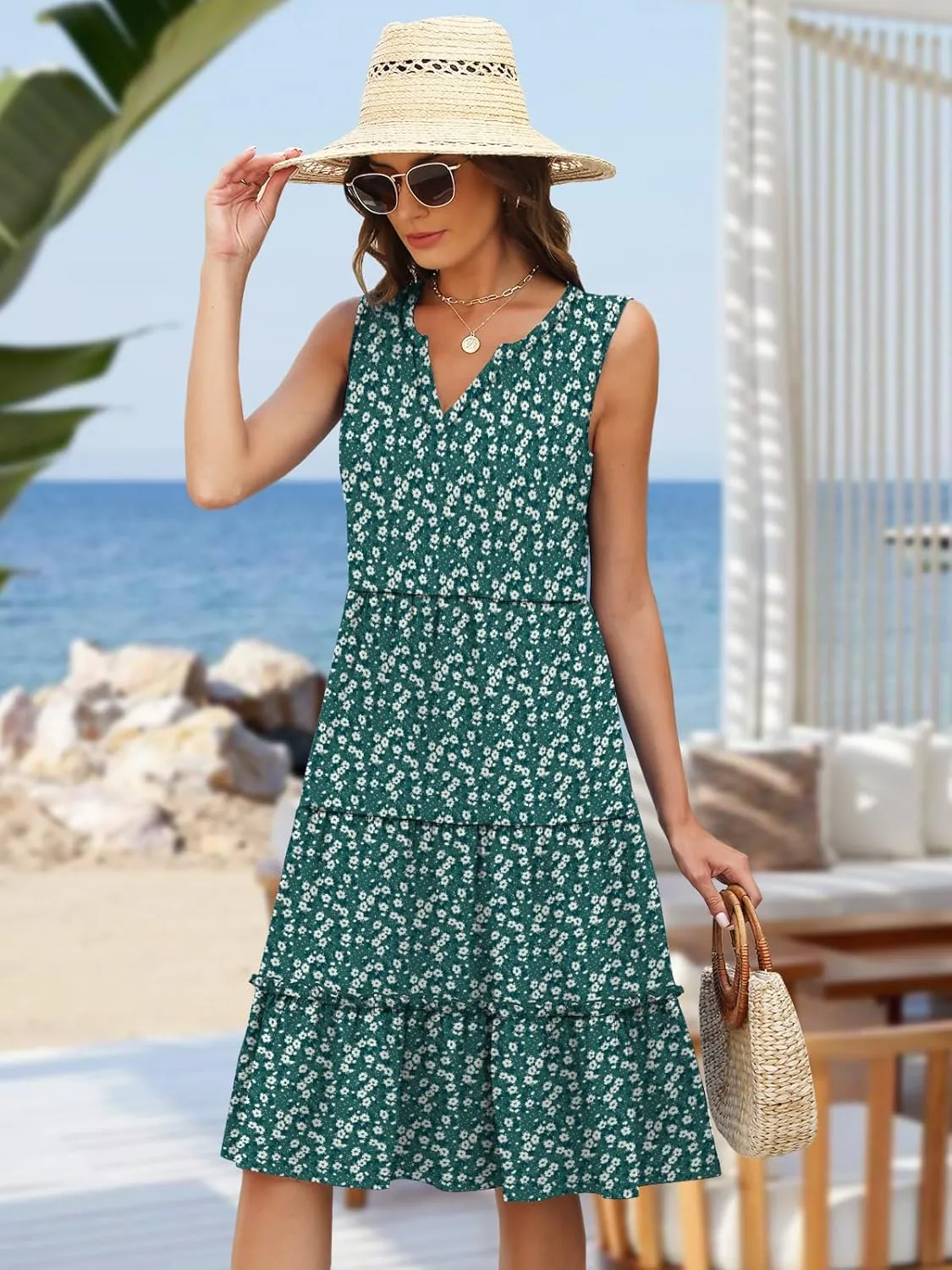 Summer Dresses for Women 2025 Elegant Classy Sleeveless Boho Midi Sun Dress Spring Break Travel Beach Vacation Clothes