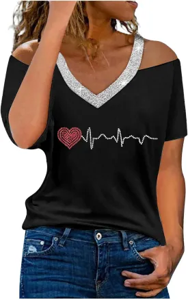 Tops for Women Fall Summer Short Sleeve Cold Shoulder Vneck Backless Halter Tops Shirt Blouses Women 2025 UT